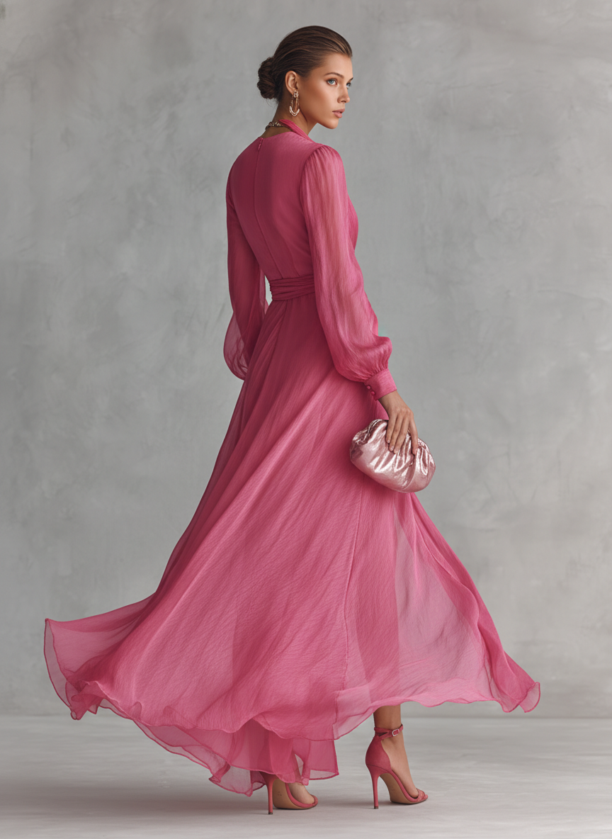 Aurea - Vestido rosa com decote em V
