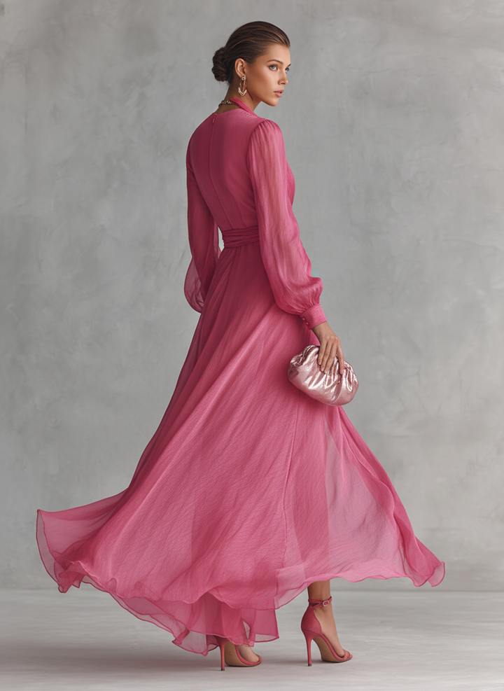 Aurea - Vestido rosa com decote em V